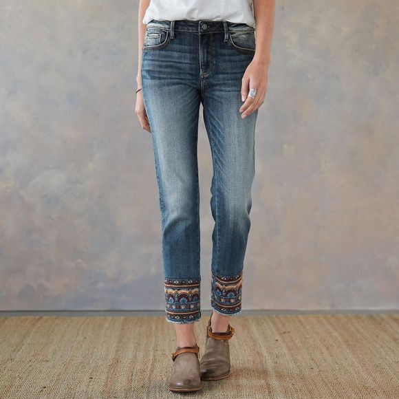 Anthropologie Denim - Anthropologie Driftwood Colette Jeans w Embellished / Fray hems NWT